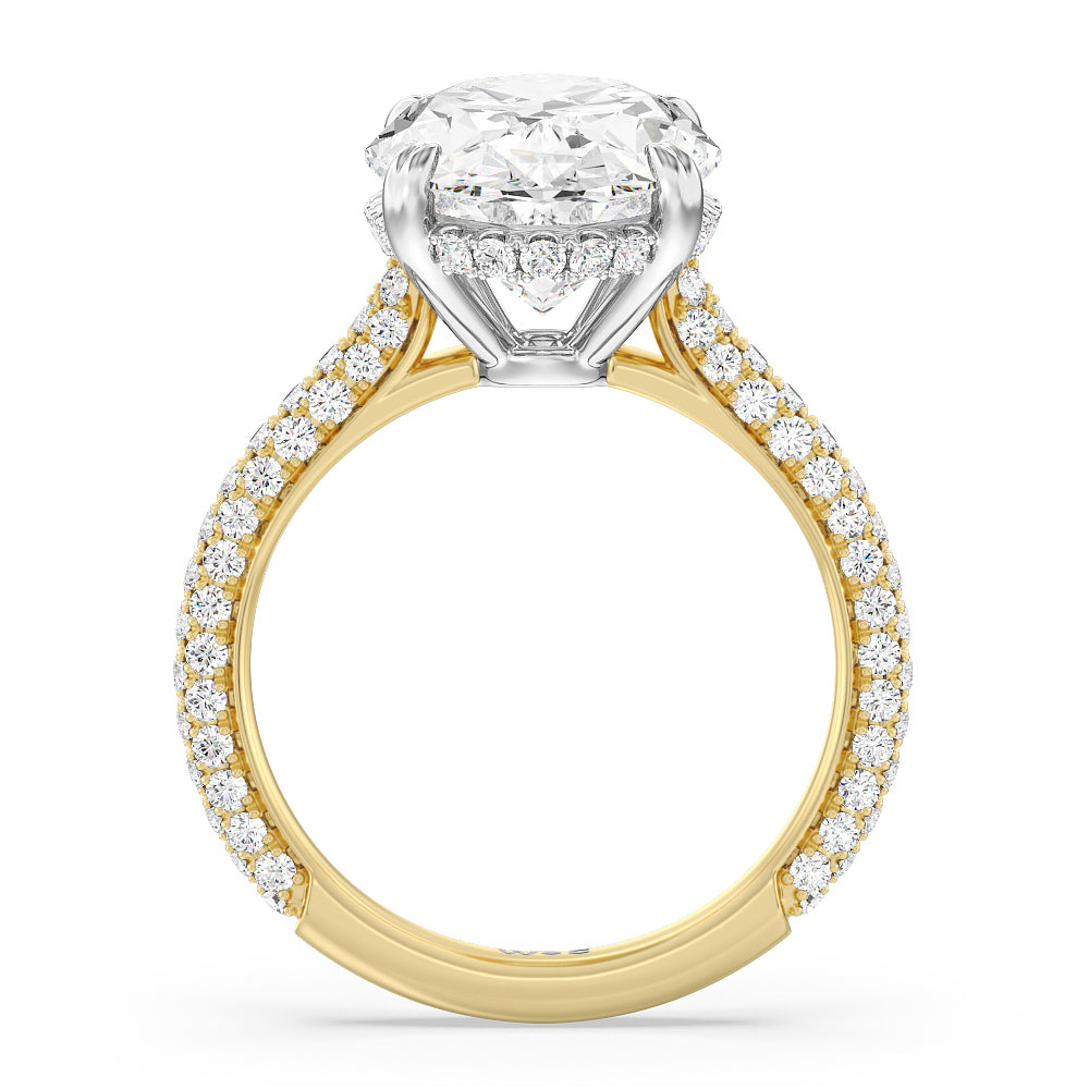 Elegance Diamond Studded Gallery Hidden Halo Engagement Ring with Oval Cut Diamond in 14KT White & Yellow Gold view 2
