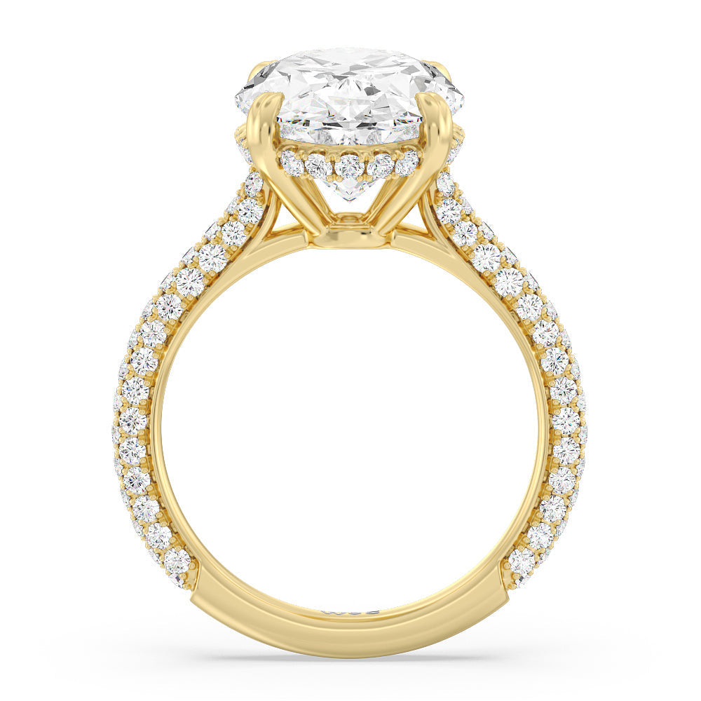 Elegance Diamond Studded Gallery Hidden Halo Engagement Ring with Oval Cut Diamond in 14KT Yellow Gold view 3

