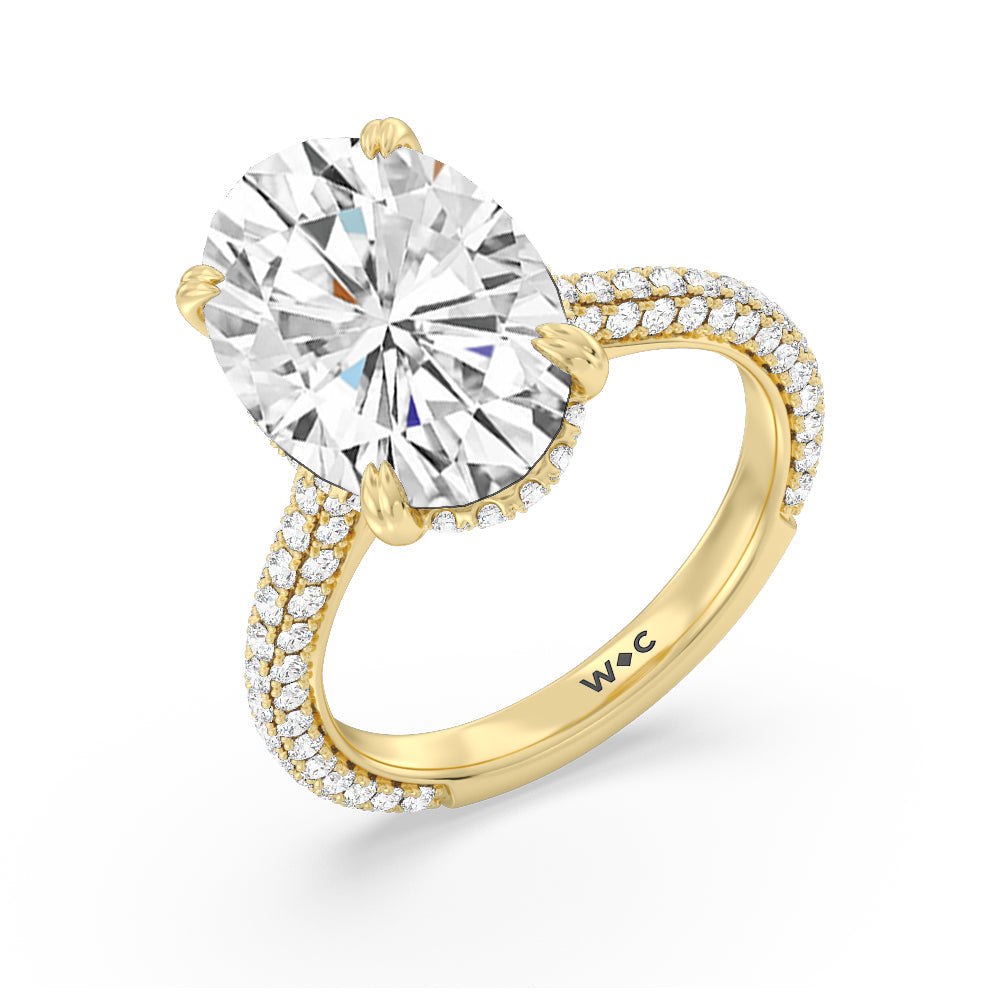 Elegance Diamond Studded Gallery Hidden Halo Engagement Ring with Oval Cut Diamond in 14KT Yellow Gold view 4
