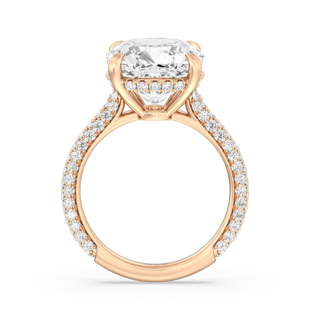 Elegance Diamond Studded Gallery Hidden Halo Engagement Ring with Cushion Cut Diamond in 14KT Rose Gold view 3
