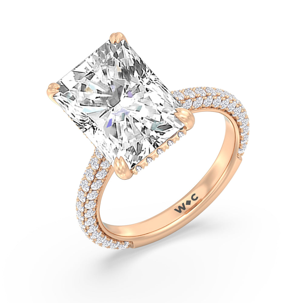Elegance Diamond Studded Gallery Hidden Halo Engagement Ring with Radiant Cut Diamond in 14KT Rose Gold view 4
