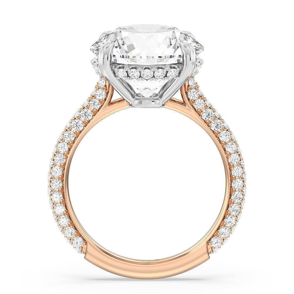 Elegance Diamond Studded Gallery Hidden Halo Engagement Ring with Round Cut Diamond in 14KT White & Rose Gold view 2
