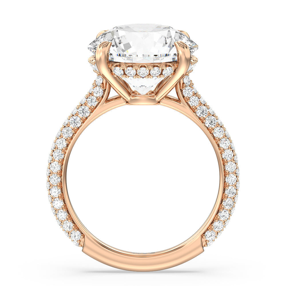Elegance Diamond Studded Gallery Hidden Halo Engagement Ring with Round Cut Diamond in 14KT Rose Gold view 3
