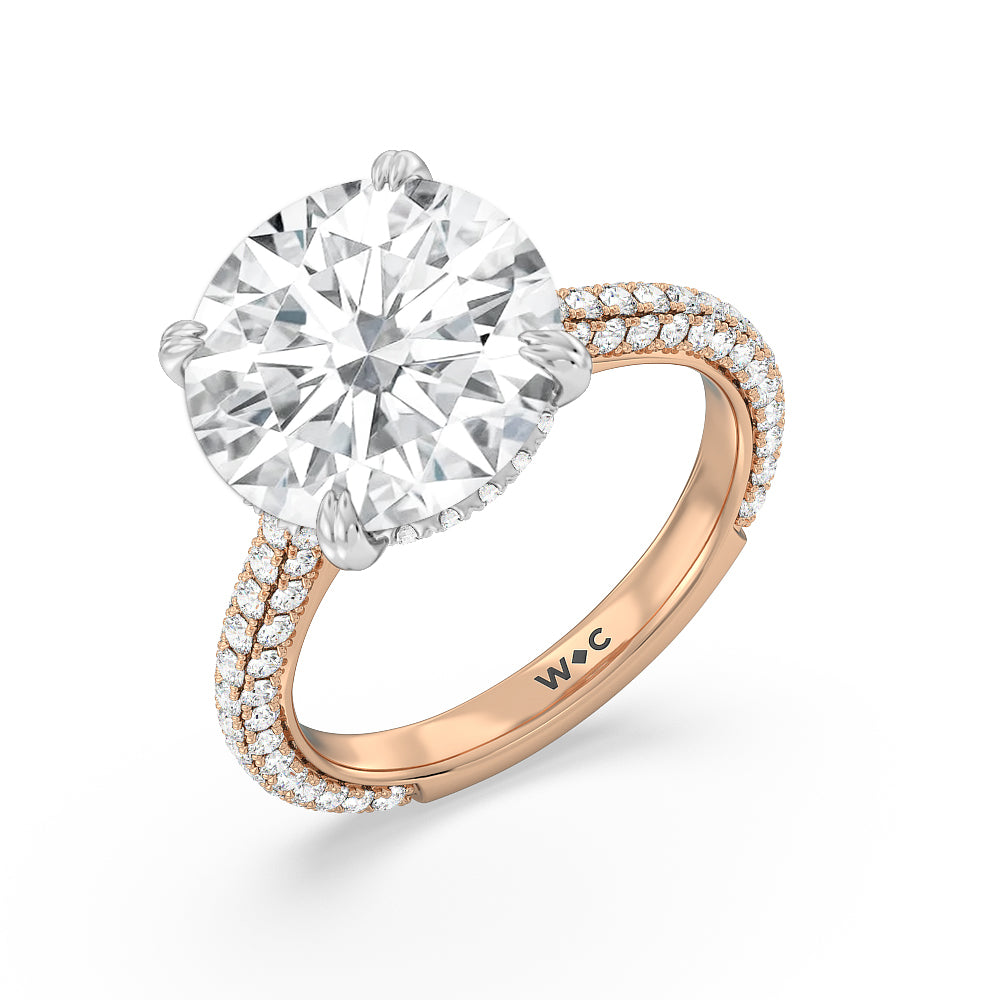Elegance Diamond Studded Gallery Hidden Halo Engagement Ring with Round Cut Diamond in 14KT White & Rose Gold view 3
