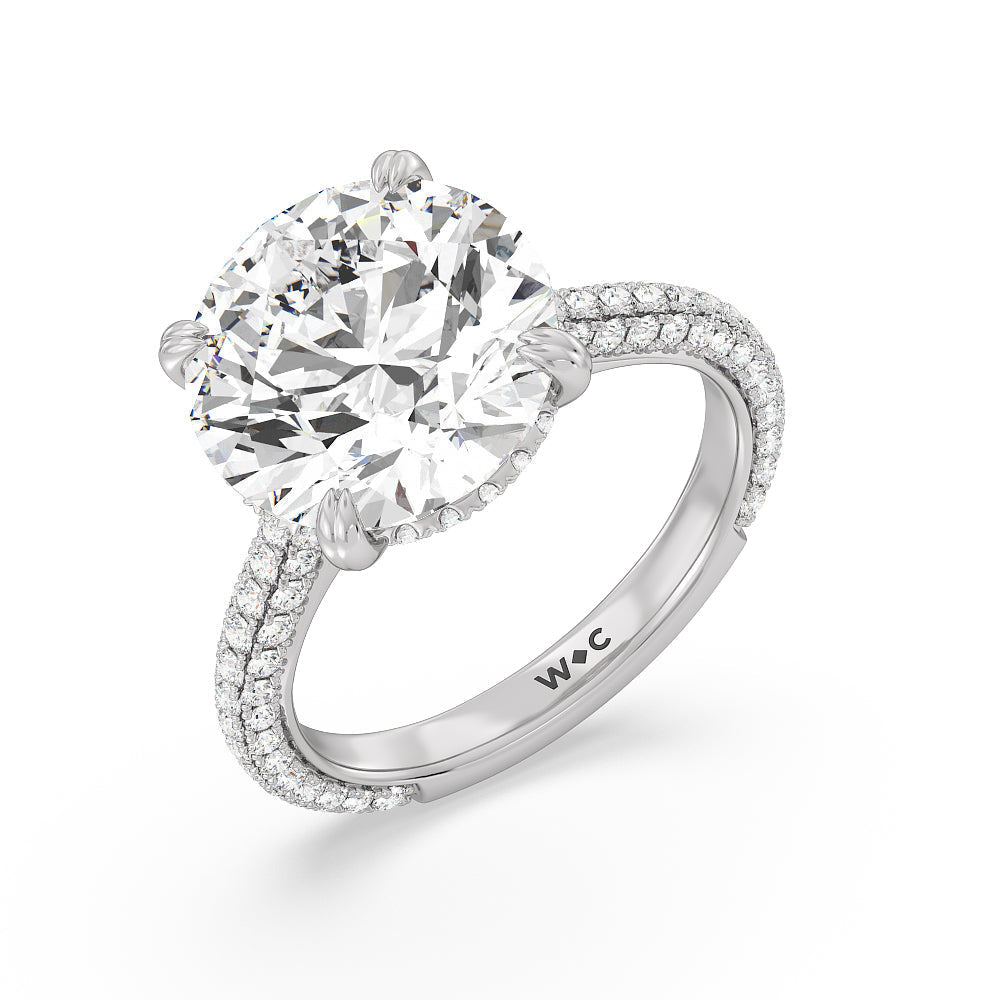 Elegance Diamond Studded Gallery Hidden Halo Engagement Ring with Round Cut Diamond in 14KT Platinum view 4
