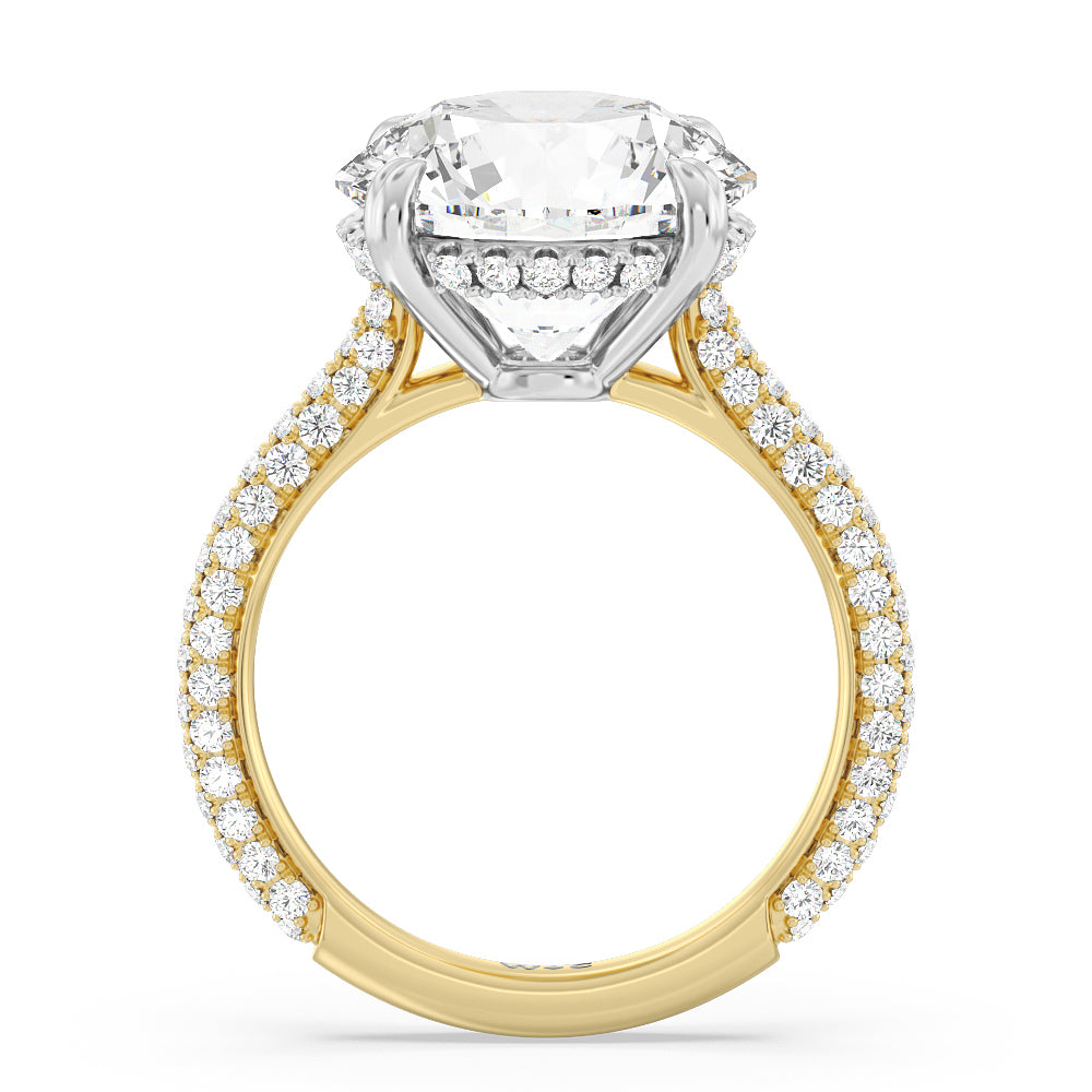 Elegance Diamond Studded Gallery Hidden Halo Engagement Ring with Round Cut Diamond in 14KT White & Yellow Gold view 2
