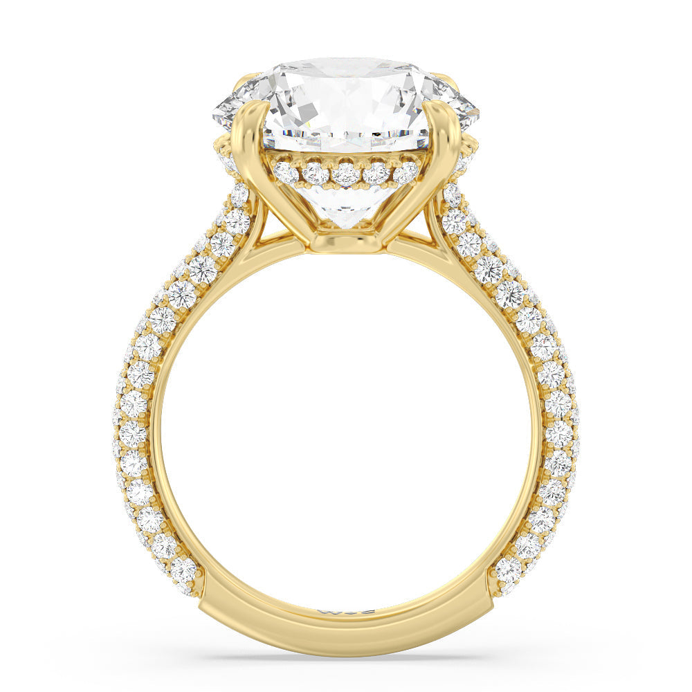 Elegance Diamond Studded Gallery Hidden Halo Engagement Ring with Round Cut Diamond in 14KT Yellow Gold view 3

