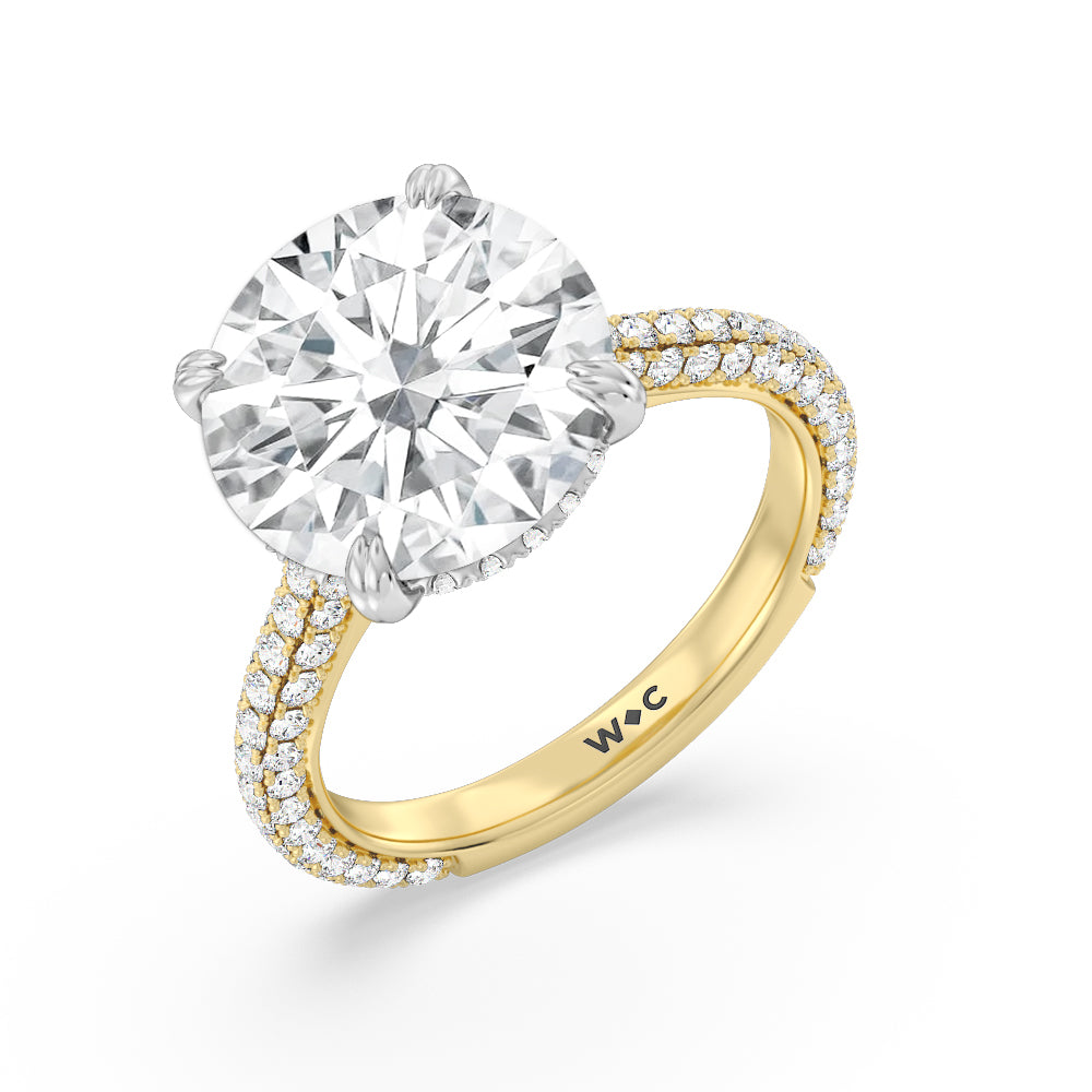 Elegance Diamond Studded Gallery Hidden Halo Engagement Ring with Round Cut Diamond in 14KT White & Yellow Gold view 3
