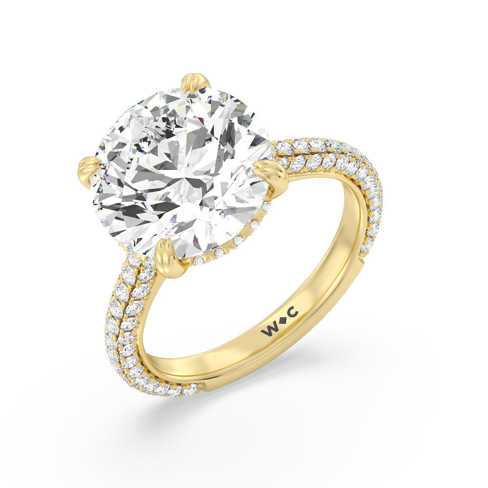 Elegance Diamond Studded Gallery Hidden Halo Engagement Ring with Round Cut Diamond in 14KT Yellow Gold view 4
