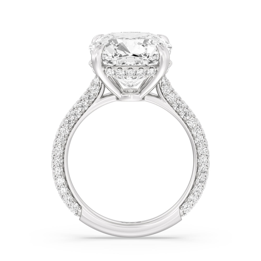 Elegance Diamond Studded Gallery Hidden Halo Engagement Ring with Cushion Cut Diamond in 14KT Platinum view 3
