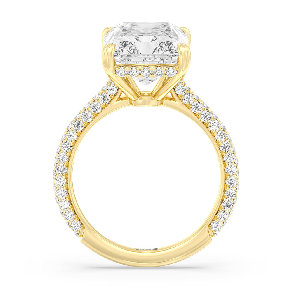 Elegance Diamond Studded Gallery Hidden Halo Engagement Ring with Radiant Cut Diamond in 14KT Yellow Gold view 3
