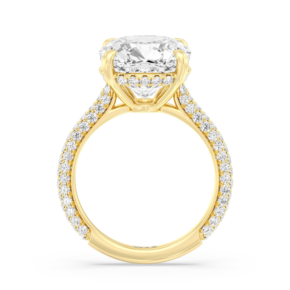 Elegance Diamond Studded Gallery Hidden Halo Engagement Ring with Cushion Cut Diamond in 14KT Yellow Gold view 3
