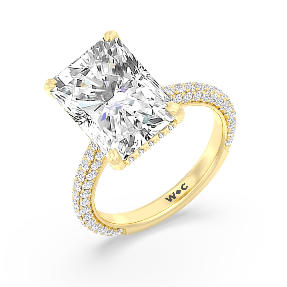 Elegance Diamond Studded Gallery Hidden Halo Engagement Ring with Radiant Cut Diamond in 14KT Yellow Gold view 4
