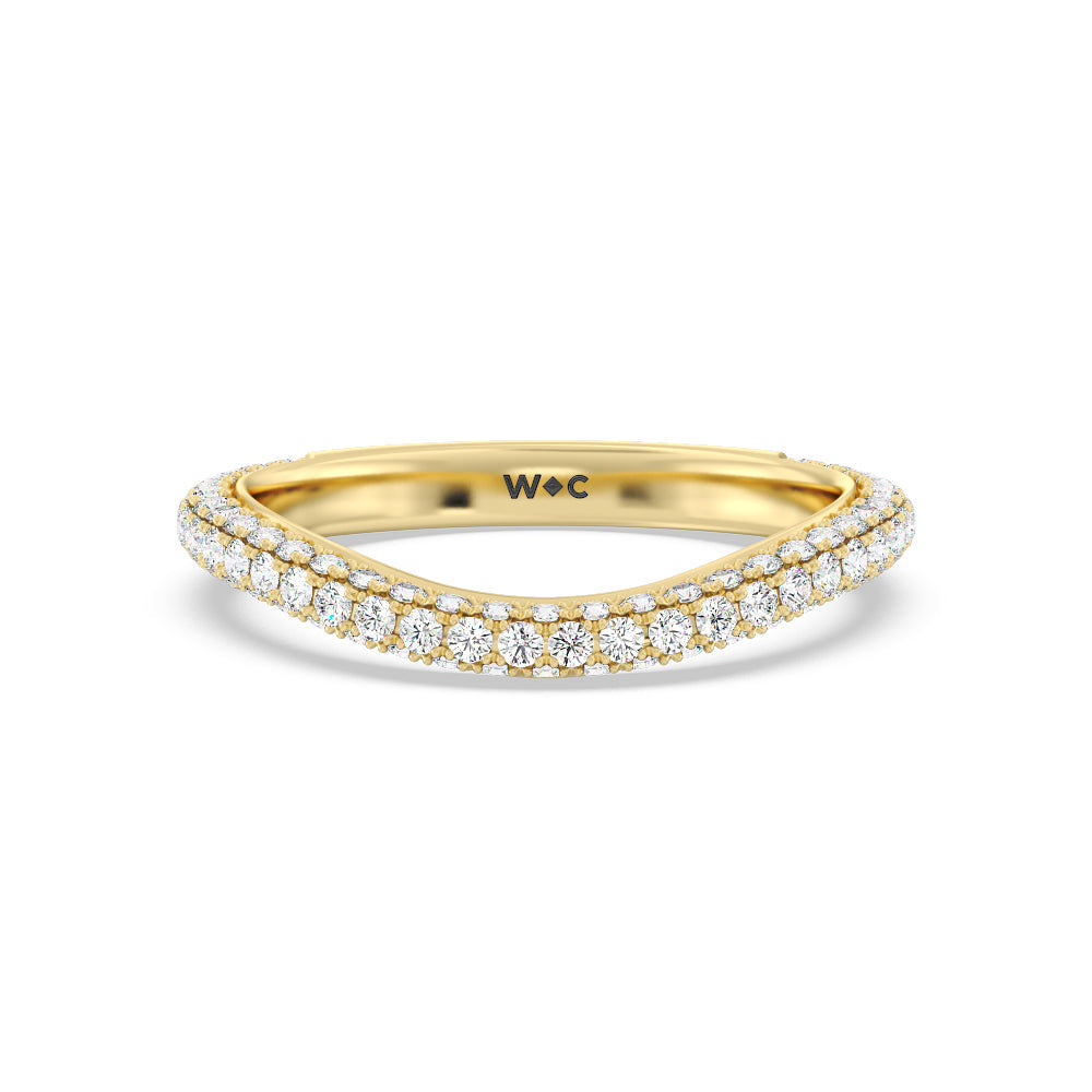 Elegance Diamond Studded Gallery Hidden Halo Diamond Wedding Band with 18KT Yellow Gold Cut Diamond in 14KT Yellow Gold view 1
