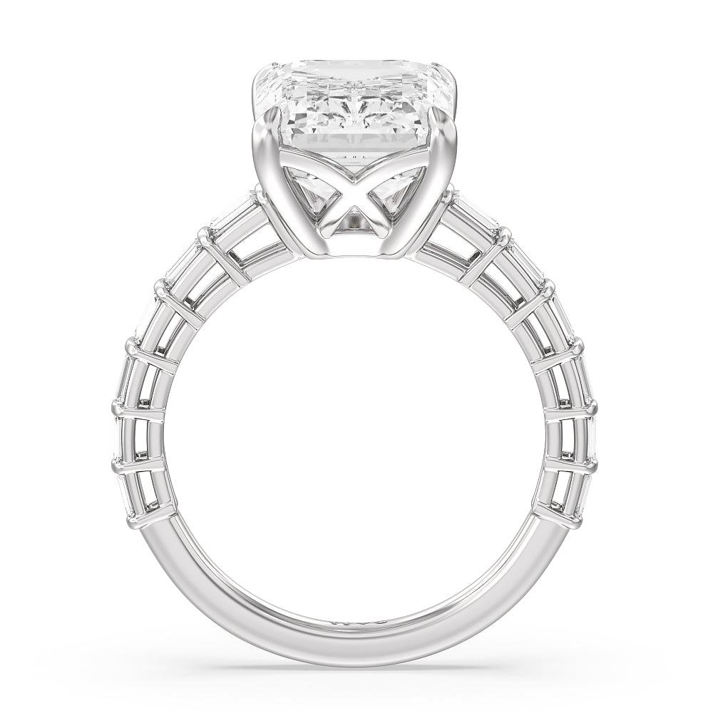 Elegance Two Row Baguette Studded Engagement Ring with Emerald Cut Diamond in 14KT Platinum view 6

