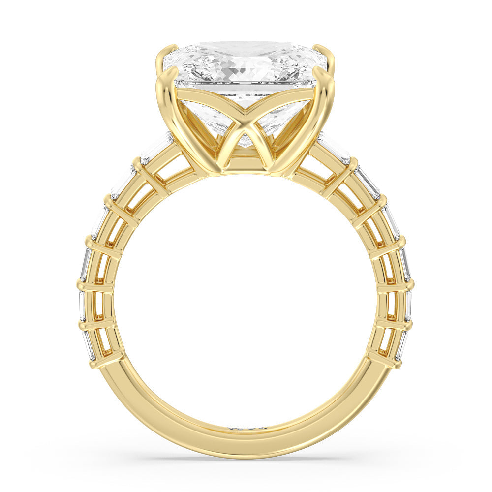 Elegance Two Row Baguette Studded Engagement Ring with Princess Cut Diamond in 14KT Yellow Gold view 6
