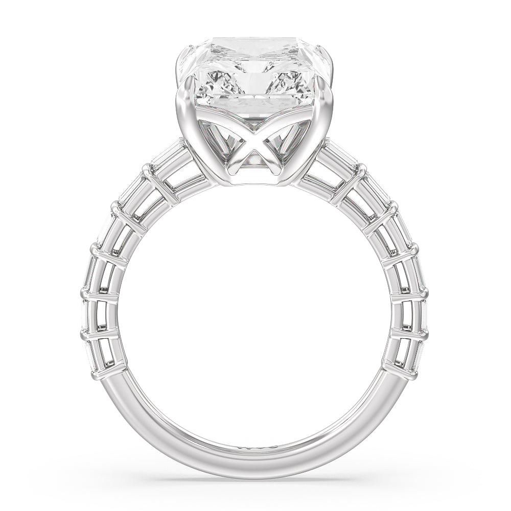 Elegance Two Row Baguette Studded Engagement Ring with Radiant Cut Diamond in 14KT Platinum view 6
