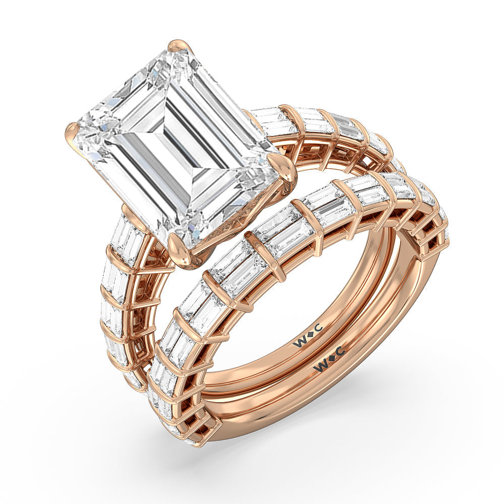 Elegance Two Row Baguette Studded Diamond Wedding Band with 18KT Rose Gold Cut Diamond in 14KT Rose Gold view 4
