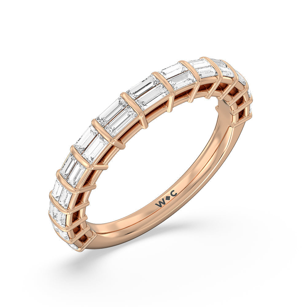Elegance Two Row Baguette Studded Diamond Wedding Band with 18KT Rose Gold Cut Diamond in 14KT Rose Gold view 3
