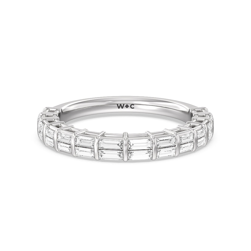 Elegance Two Row Baguette Studded Diamond Wedding Band with Platinum Cut Diamond in 14KT Platinum view 1
