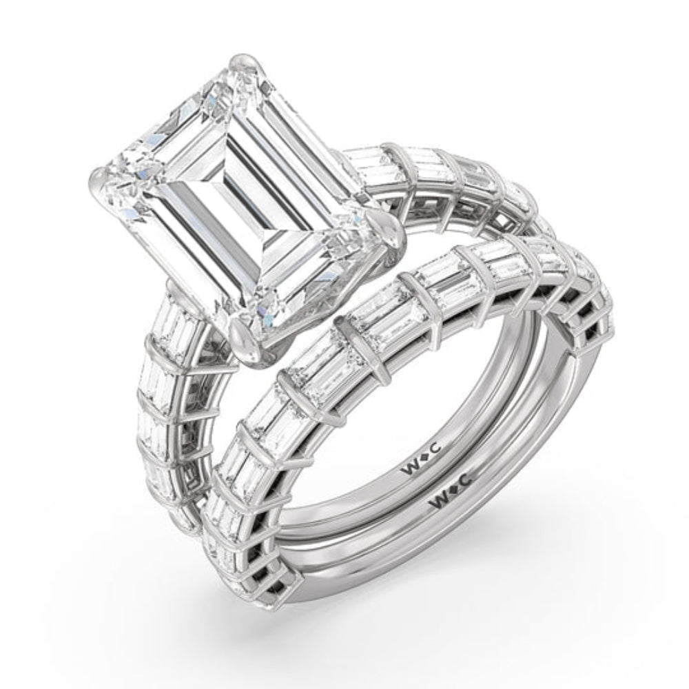 Elegance Two Row Baguette Studded Engagement Ring with Princess Cut Diamond in 14KT Rose Gold view 8

