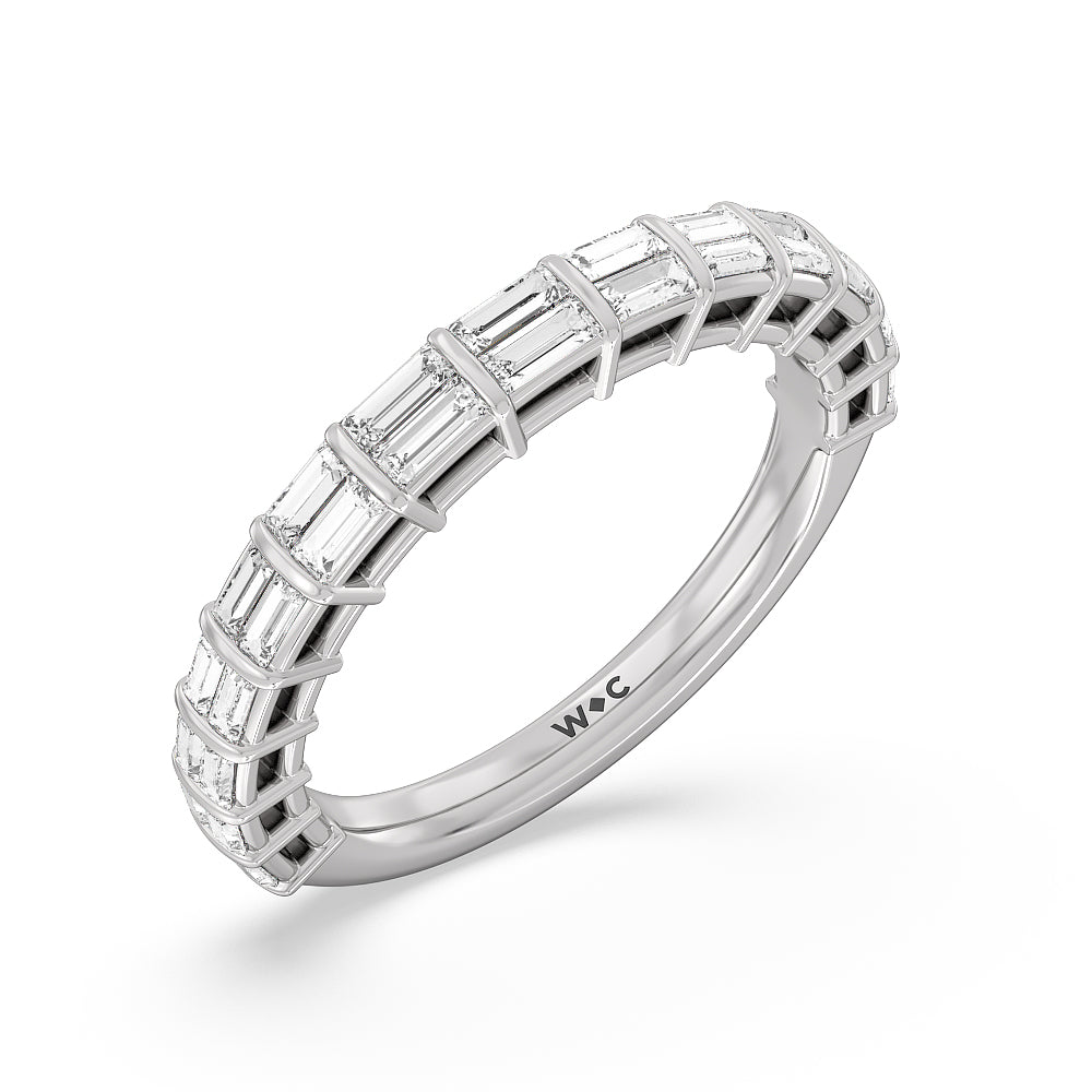 Elegance Two Row Baguette Studded Diamond Wedding Band with Platinum Cut Diamond in 14KT Platinum view 3
