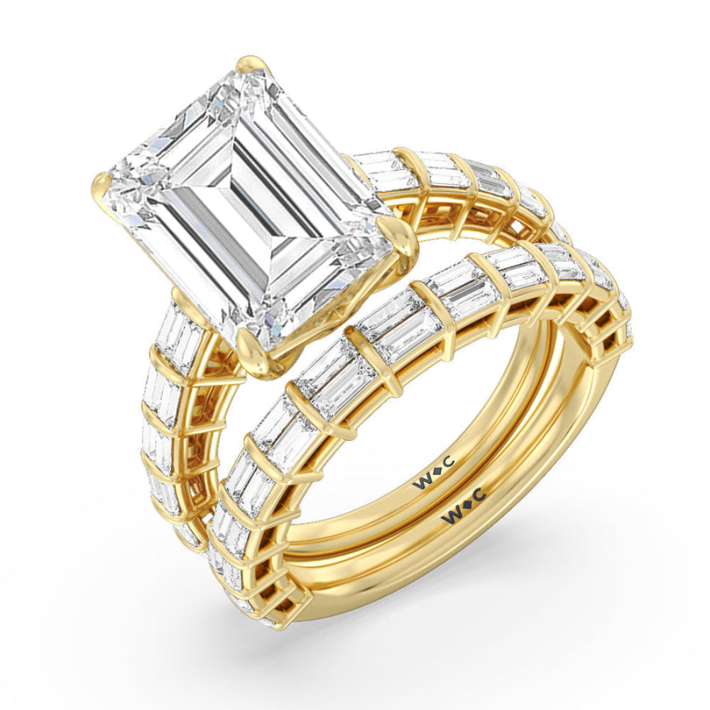 Elegance Two Row Baguette Studded Engagement Ring with Princess Cut Diamond in 14KT Rose Gold view 9
