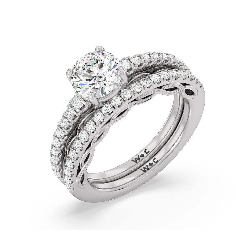 Galleria Braided Peekaboo Diamond Wedding Band with Platinum Cut Diamond in 14KT Platinum view 3
