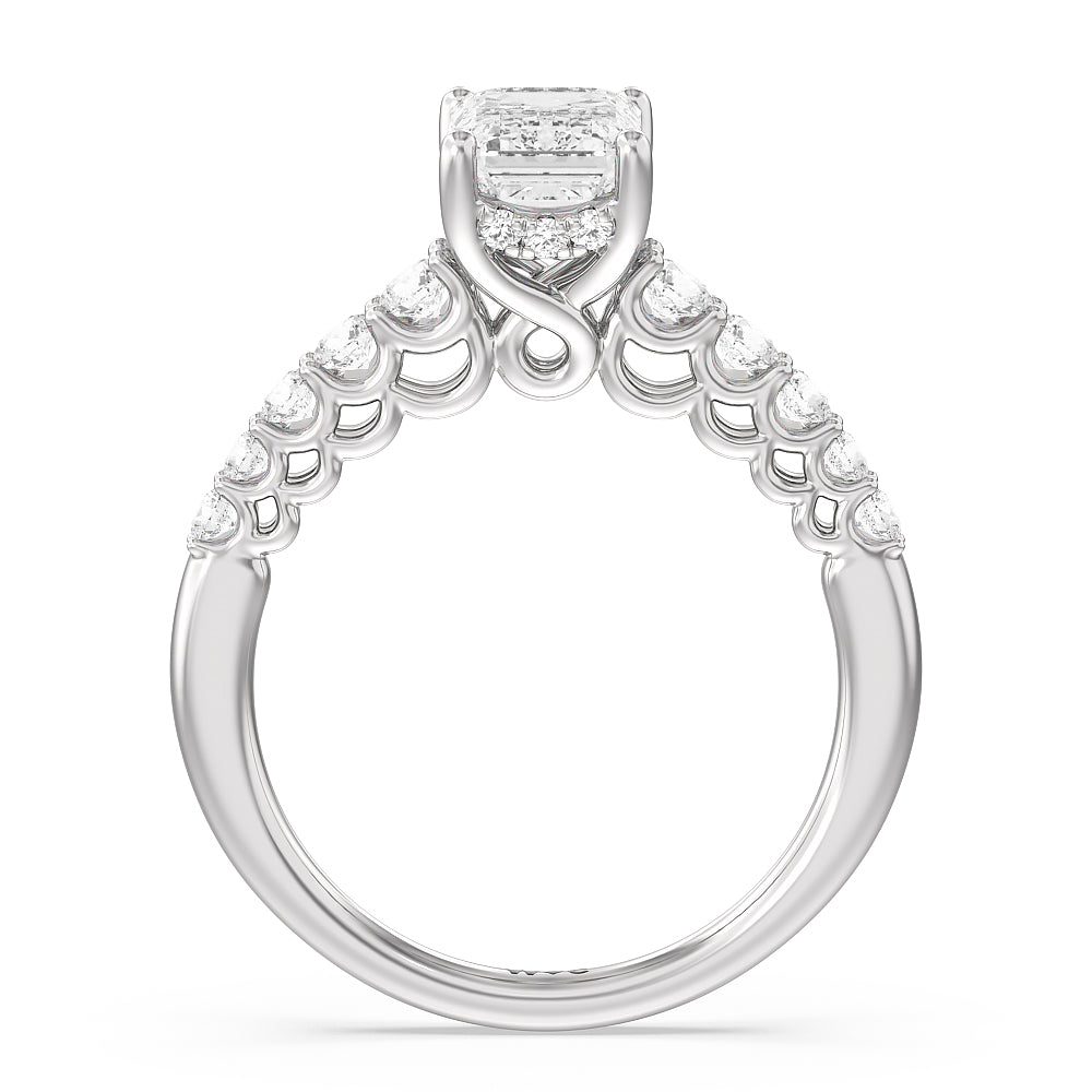Galleria Open Work Side Stone & Hidden Halo Engagement Ring with Emerald Cut Diamond in 14KT Platinum view 2
