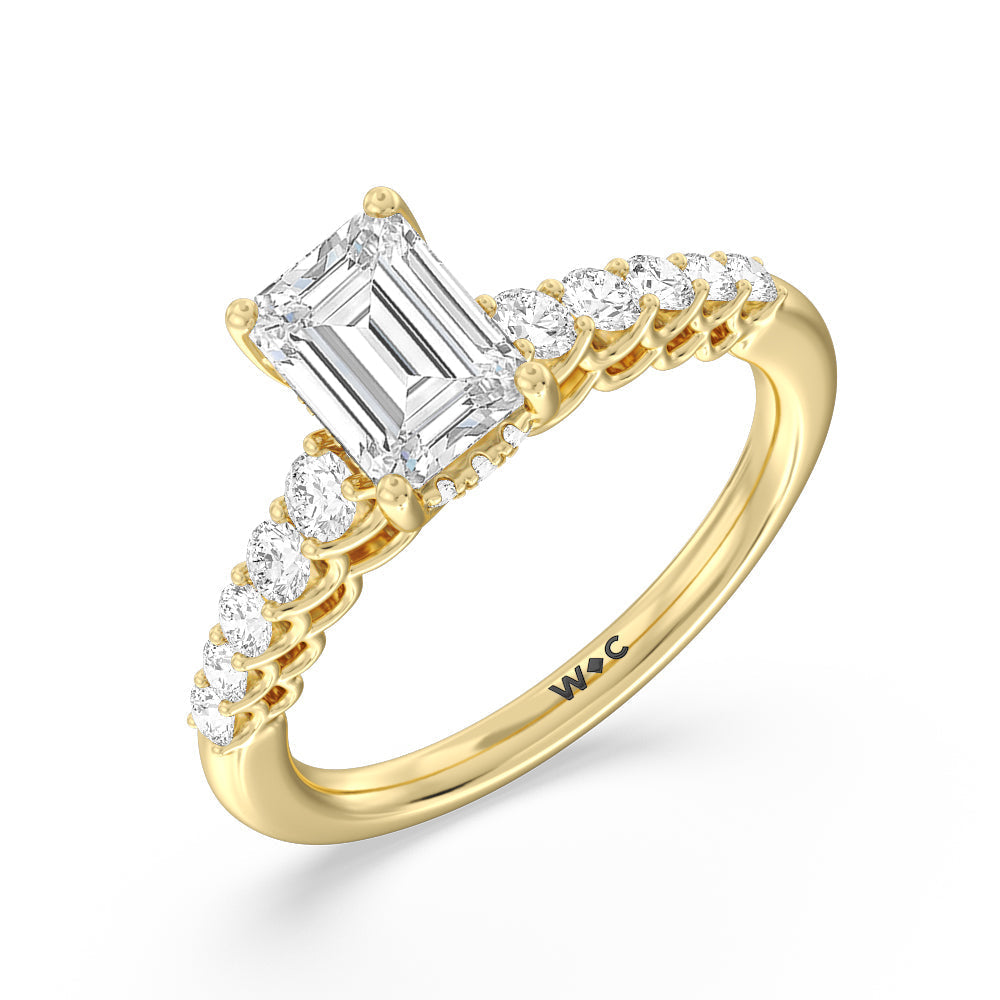 Galleria Open Work Side Stone & Hidden Halo Engagement Ring with Emerald Cut Diamond in 14KT Yellow Gold view 3
