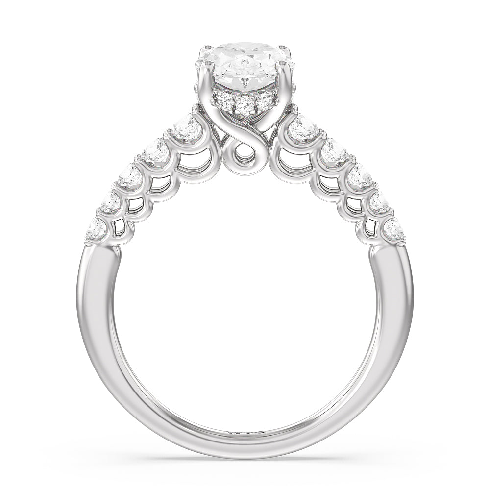 Galleria Open Work Side Stone & Hidden Halo Engagement Ring with Oval Cut Diamond in 14KT Platinum view 2
