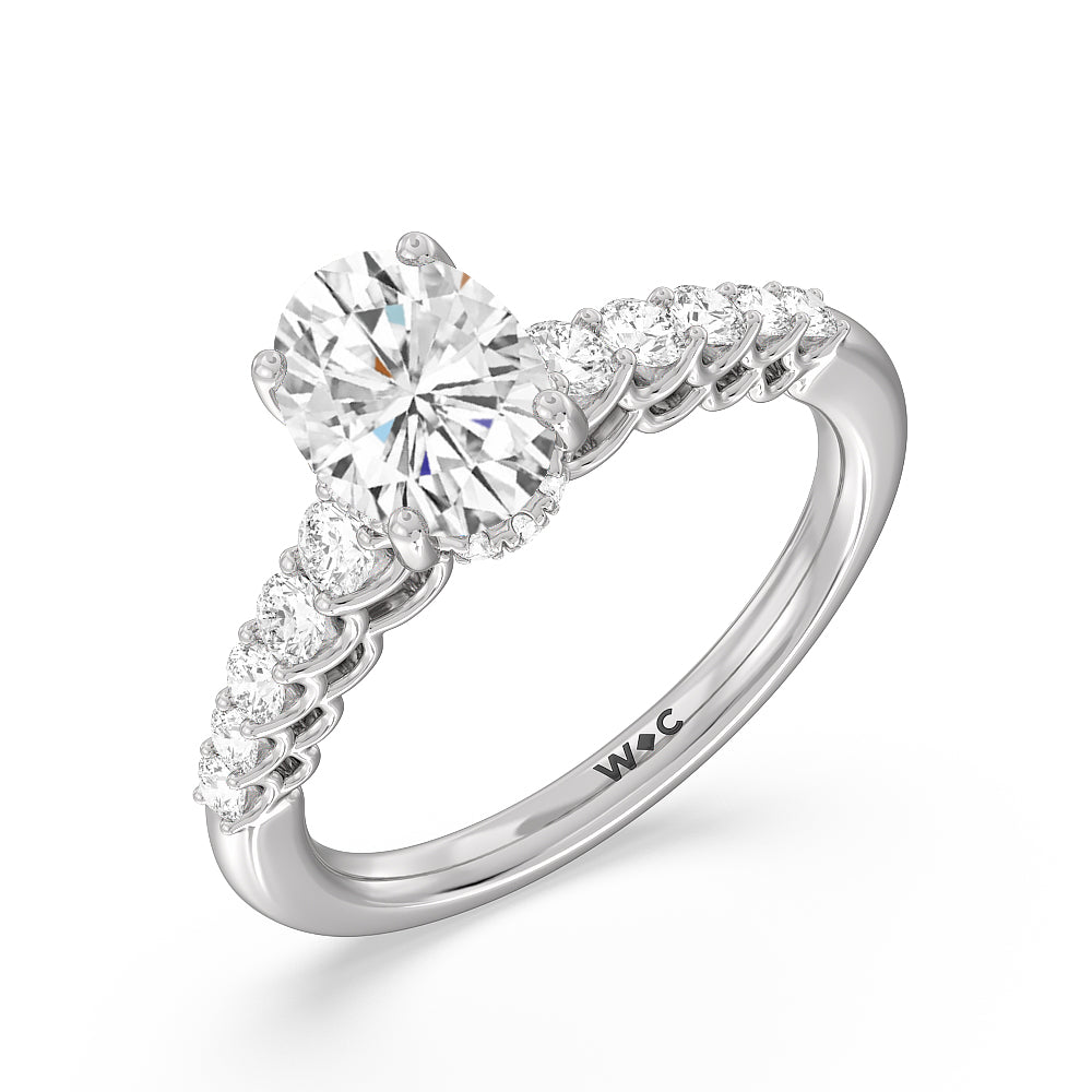 Galleria Open Work Side Stone & Hidden Halo Engagement Ring with Oval Cut Diamond in 14KT Platinum view 3
