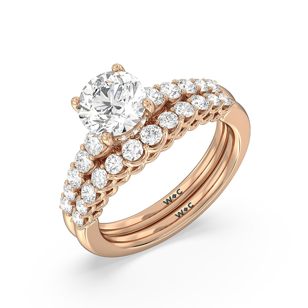 Galleria Open Work Side Stone & Hidden Halo Diamond Wedding Band with 18KT Rose Gold Cut Diamond in 14KT Rose Gold view 3
