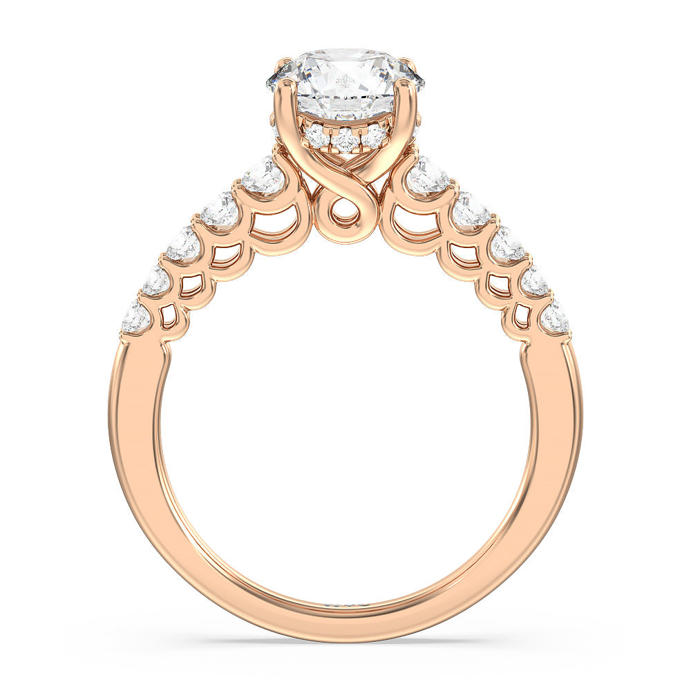 Galleria Open Work Side Stone & Hidden Halo Engagement Ring with Round Cut Diamond in 14KT Rose Gold view 2
