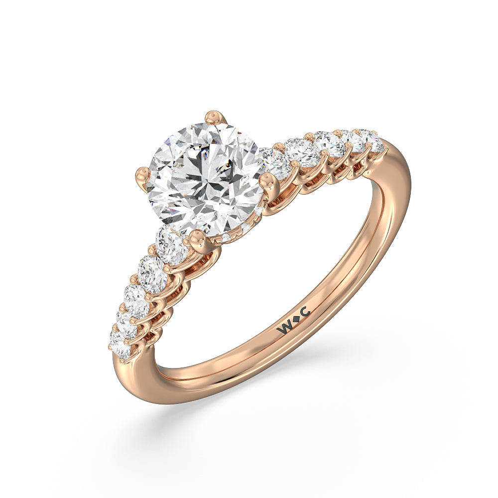 Galleria Open Work Side Stone & Hidden Halo Engagement Ring with Round Cut Diamond in 14KT Rose Gold view 3
