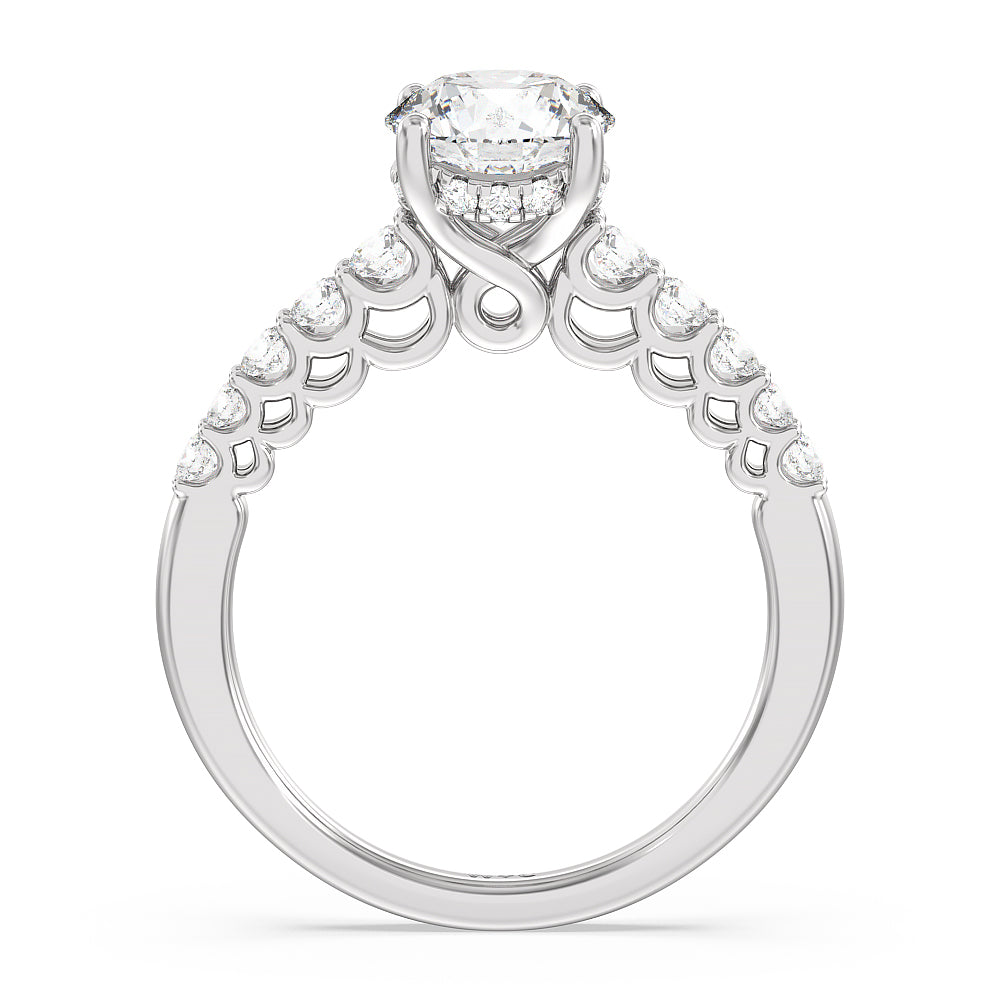 Galleria Open Work Side Stone & Hidden Halo Engagement Ring with Round Cut Diamond in 14KT Platinum view 2
