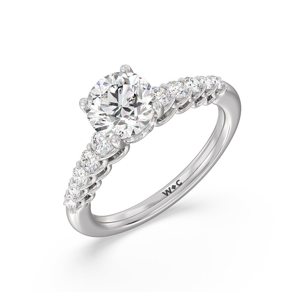 Galleria Open Work Side Stone & Hidden Halo Engagement Ring with Round Cut Diamond in 14KT Platinum view 3
