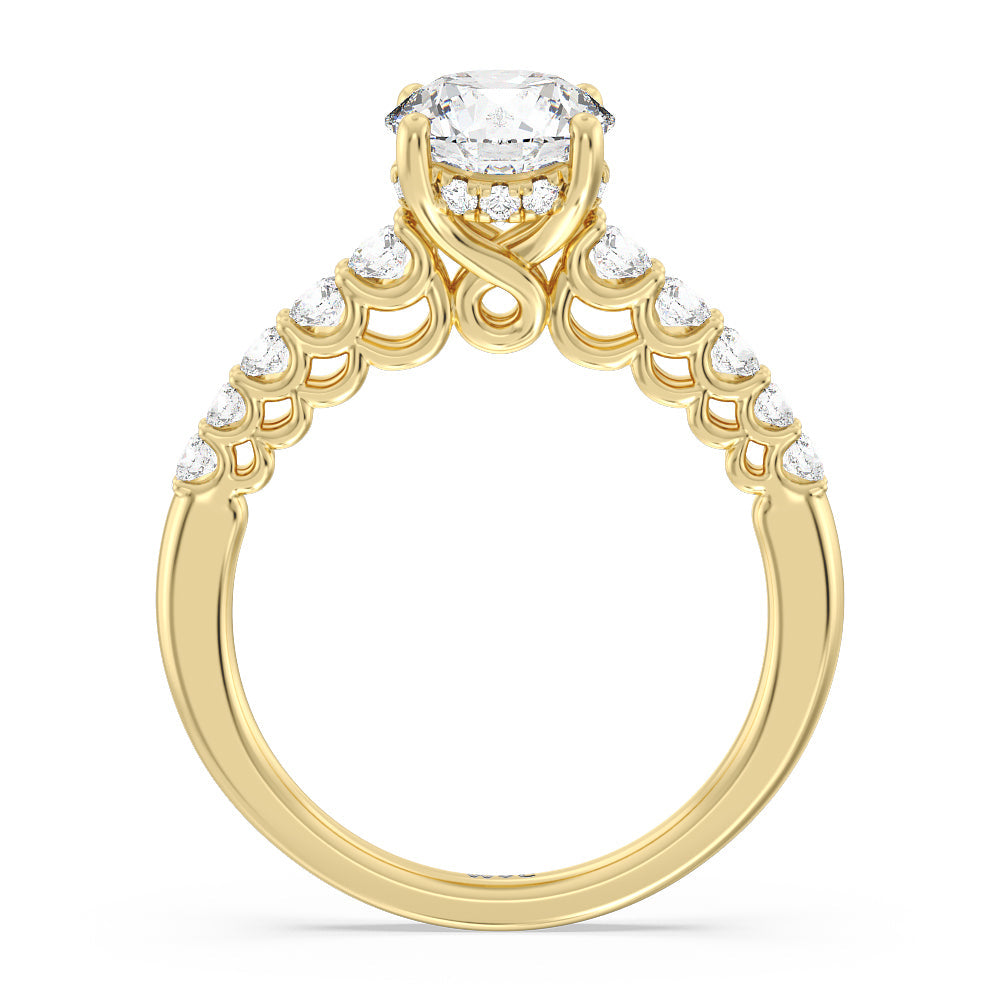 Galleria Open Work Side Stone & Hidden Halo Engagement Ring with Round Cut Diamond in 14KT Yellow Gold view 2
