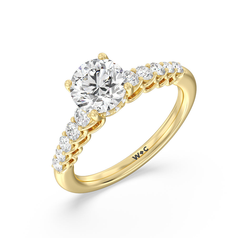 Galleria Open Work Side Stone & Hidden Halo Engagement Ring with Round Cut Diamond in 14KT Yellow Gold view 3

