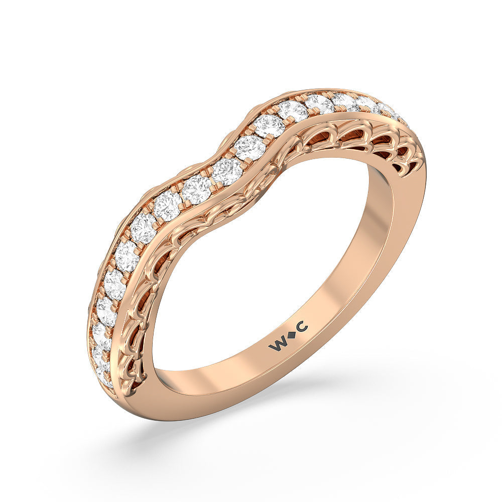 Galleria Arches Diamond Wedding Band with 18KT Rose Gold Cut Diamond in 14KT Rose Gold view 3
