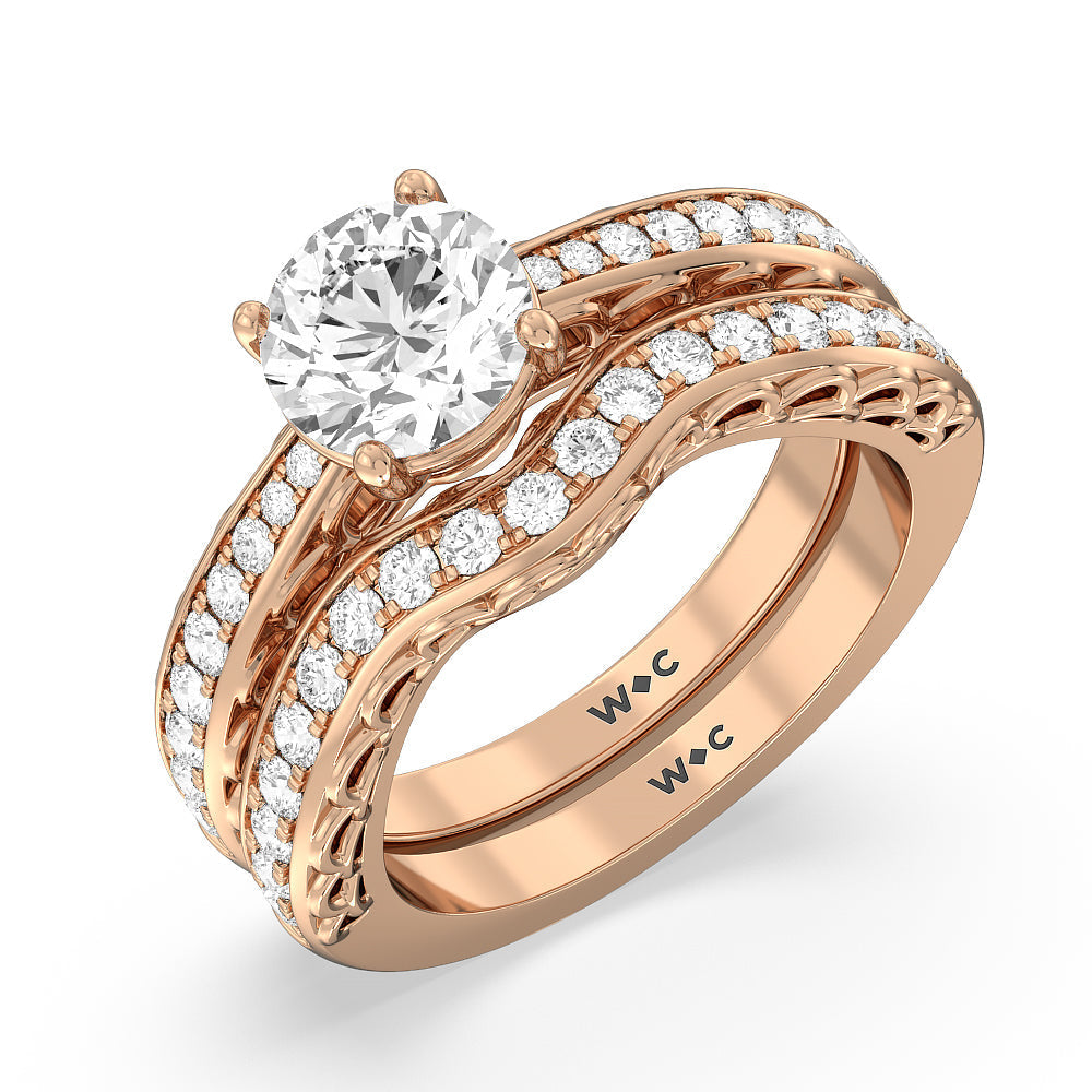 Galleria Arches Diamond Wedding Band with 18KT Rose Gold Cut Diamond in 14KT Rose Gold view 4
