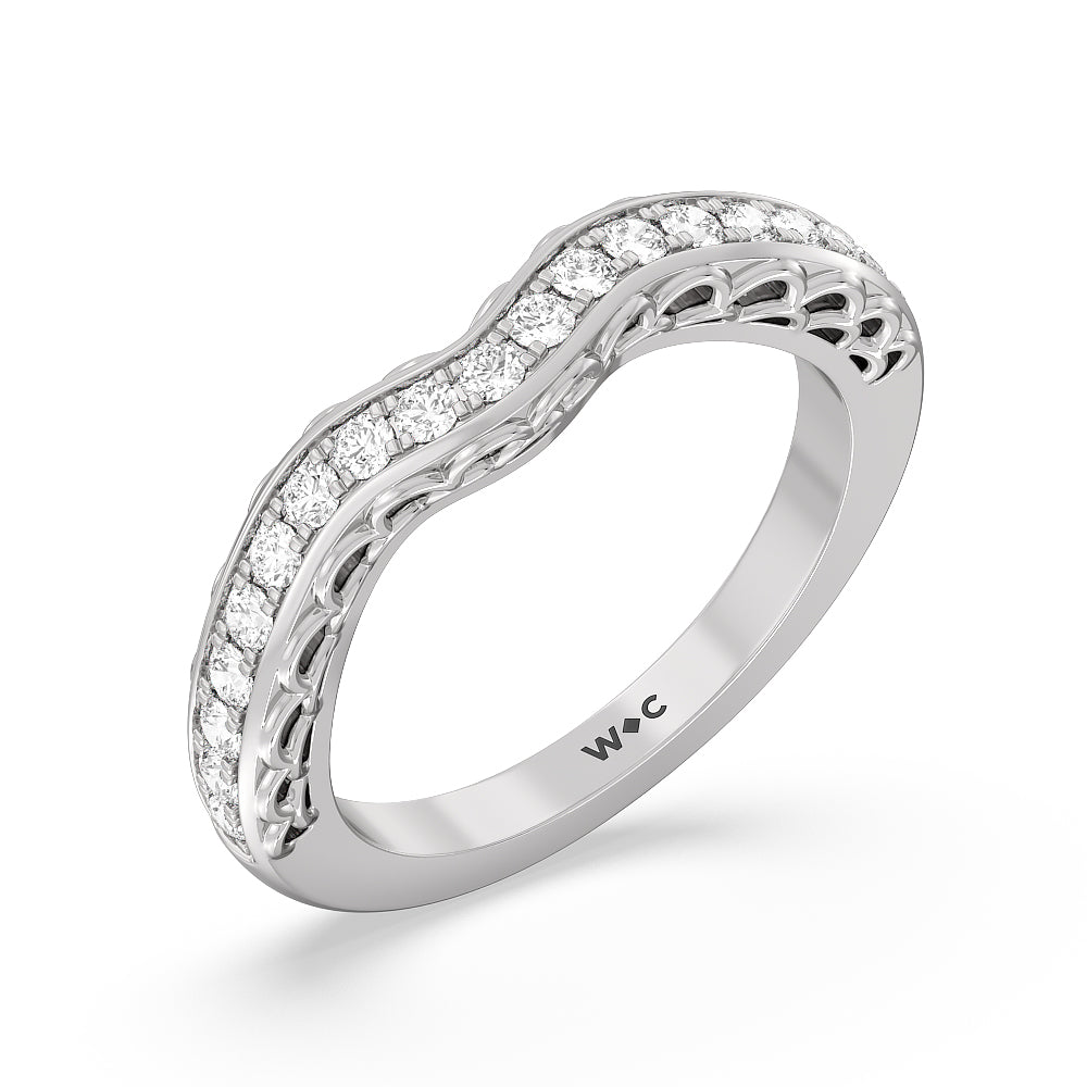 Galleria Arches Diamond Wedding Band with Platinum Cut Diamond in 14KT Platinum view 3
