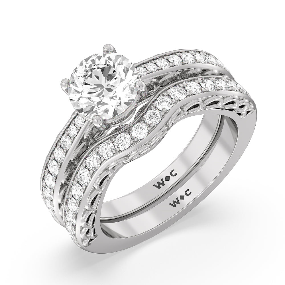 Galleria Arches Diamond Wedding Band with Platinum Cut Diamond in 14KT Platinum view 4
