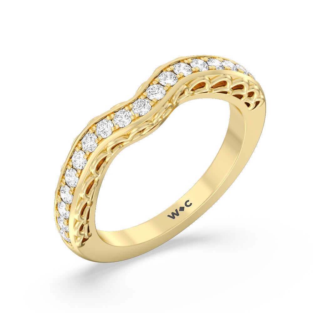 Galleria Arches Diamond Wedding Band with 18KT Yellow Gold Cut Diamond in 14KT Yellow Gold view 3
