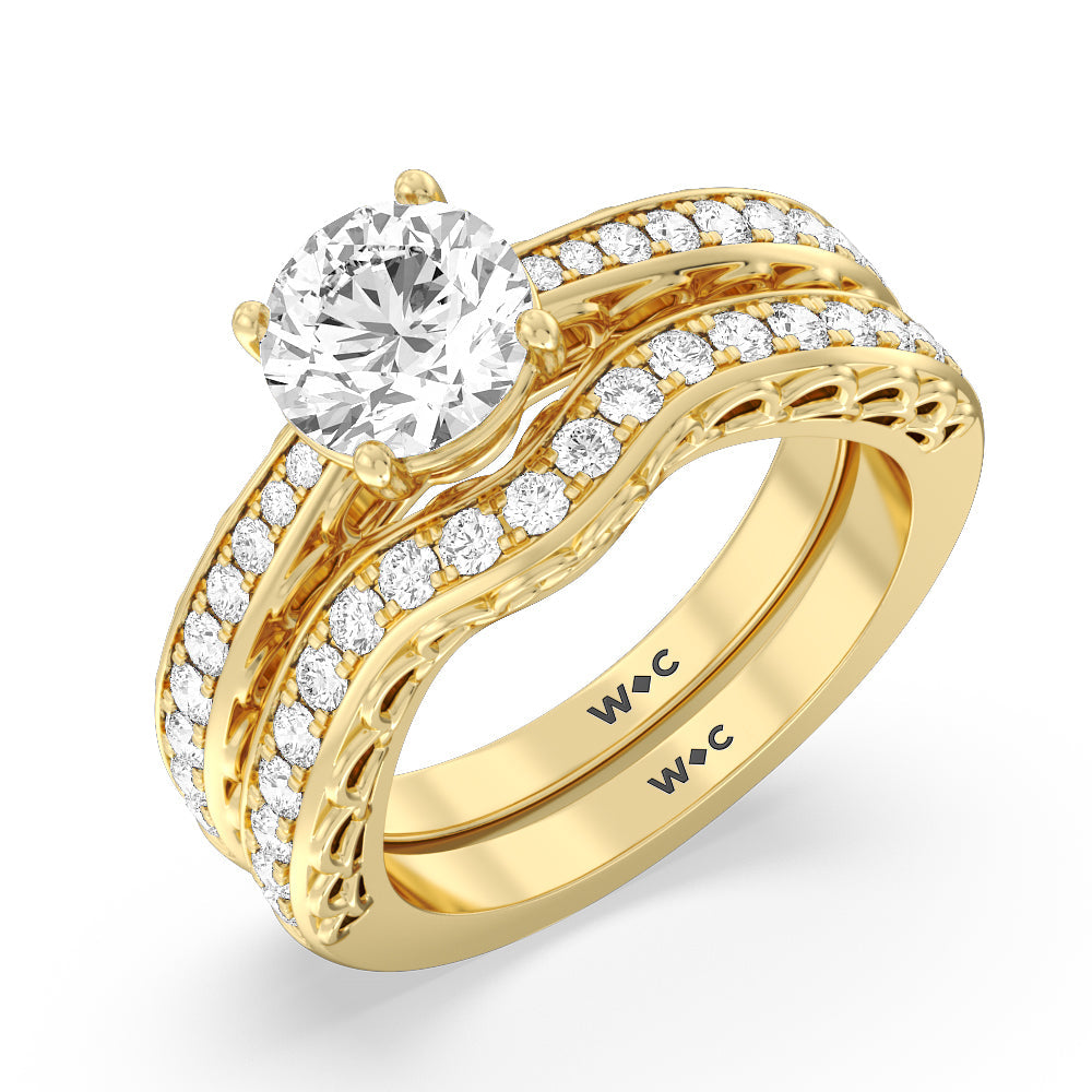 Galleria Arches Diamond Wedding Band with 18KT Yellow Gold Cut Diamond in 14KT Yellow Gold view 4
