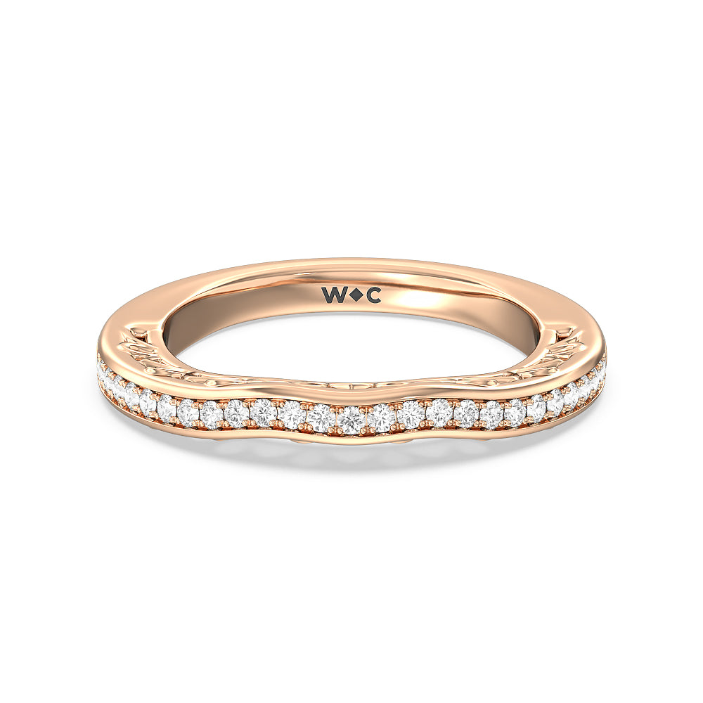 Galleria Art Deco Diamond Wedding Band with 18KT Rose Gold Cut Diamond in 14KT Rose Gold view 1
