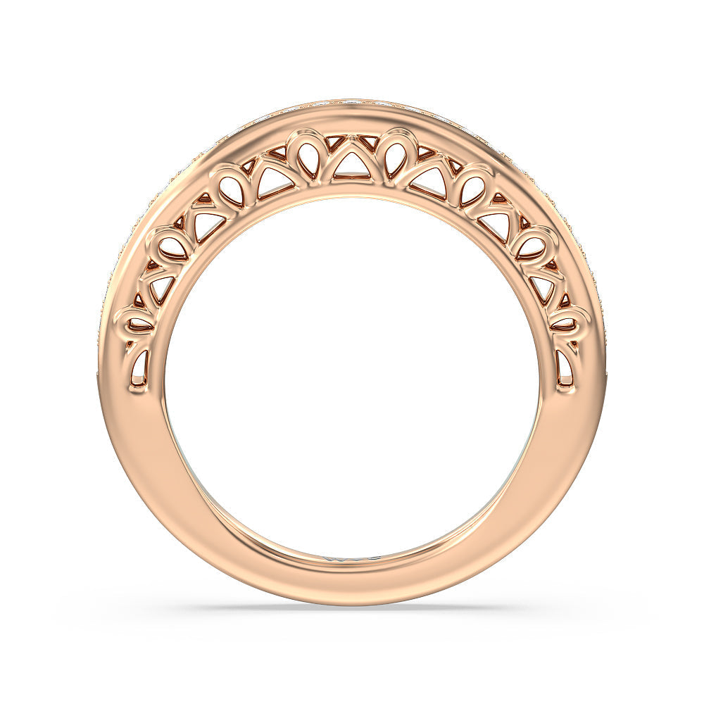 Galleria Art Deco Diamond Wedding Band with 18KT Rose Gold Cut Diamond in 14KT Rose Gold view 2
