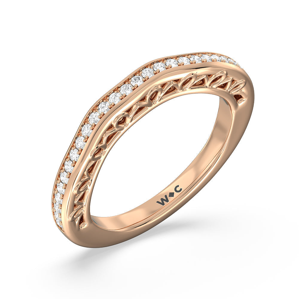 Galleria Art Deco Diamond Wedding Band with 18KT Rose Gold Cut Diamond in 14KT Rose Gold view 3
