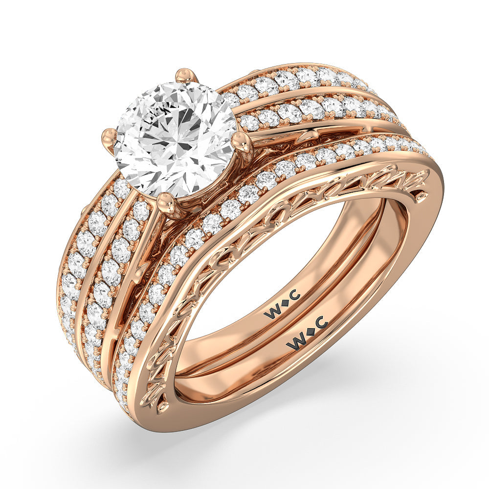 Galleria Art Deco Diamond Wedding Band with 18KT Rose Gold Cut Diamond in 14KT Rose Gold view 4
