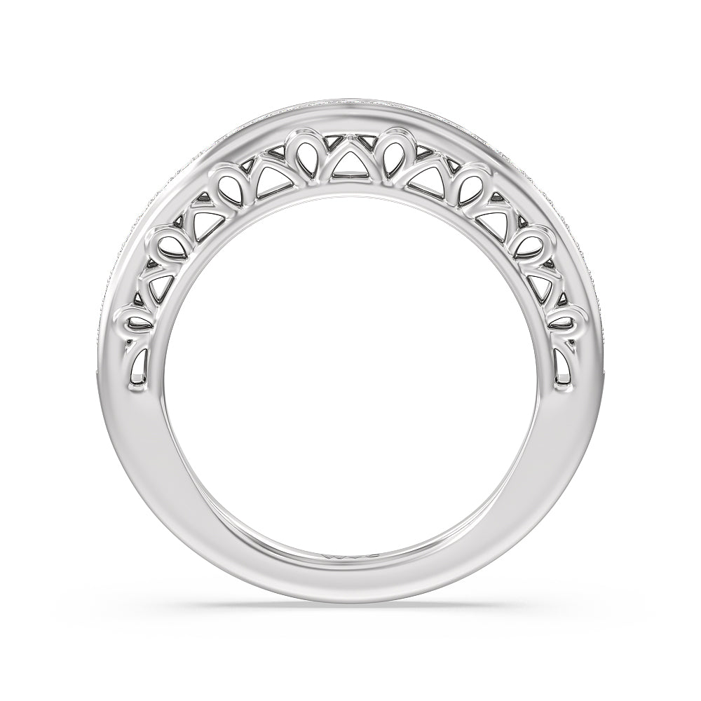 Galleria Art Deco Diamond Wedding Band with Platinum Cut Diamond in 14KT Platinum view 2
